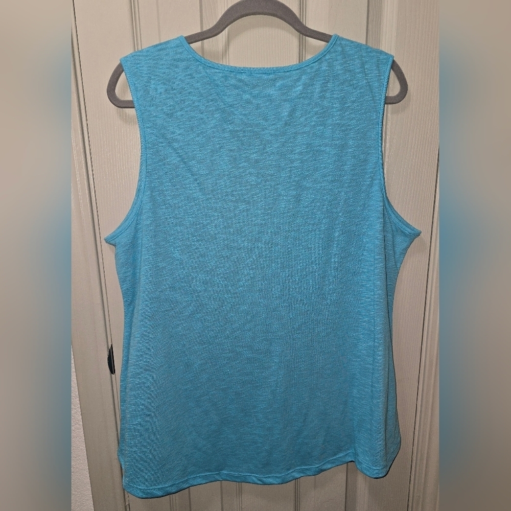 NWOT Soft Surroundings Keyhole Neck Reversible Tank Top Shirt Teal Navy Blue 1X - Picture 3 of 6